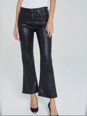 Ag Adriano Goldschmied Black Faux Leather Quinne Crop Jeans Leatherette Sz 26